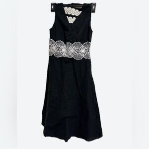 LOFT Black Dress with White Lace Waist Detail